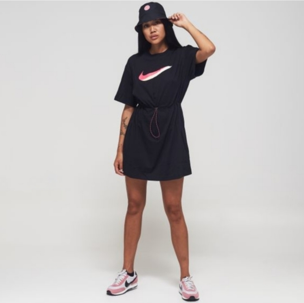Nike Front Swoosh Short Sleeve Athleisure Dress Black Size XL
